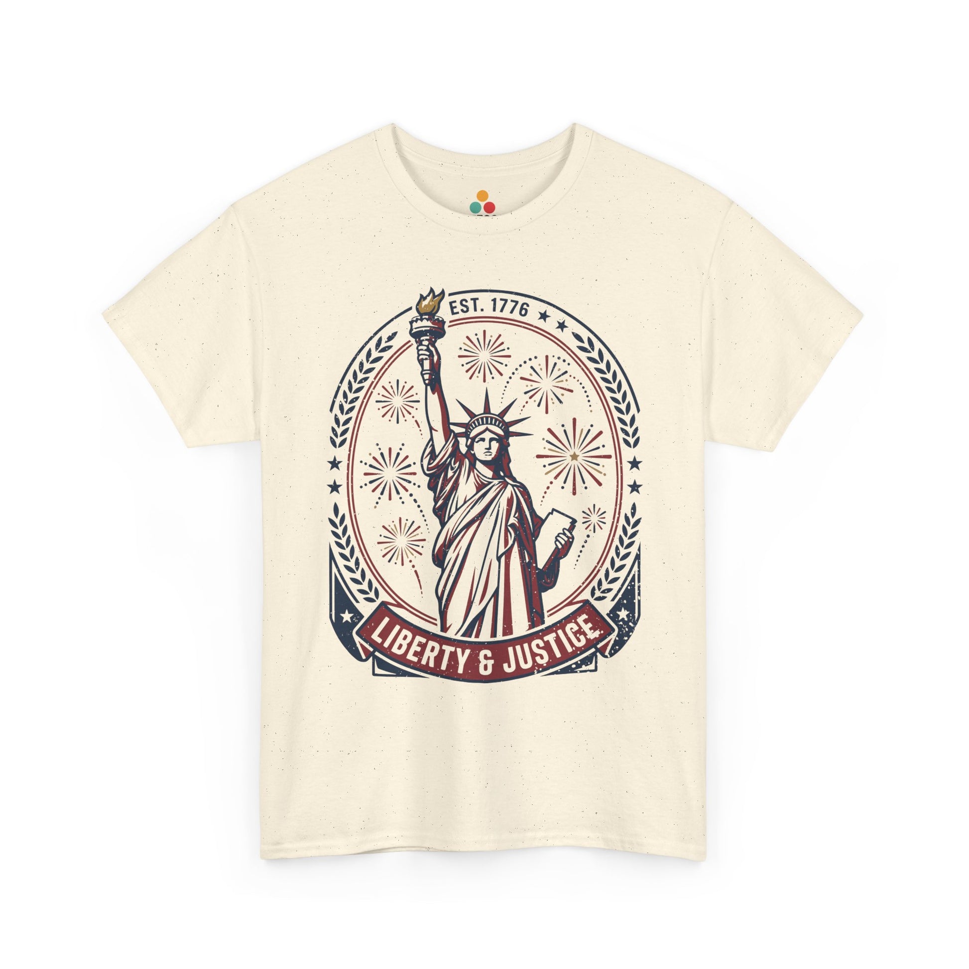 Vintage Statue of Liberty Justice Est 1776 Freedom Patriotic 4th of July cream ivory T-Shirt Gift | TEEZOCA 