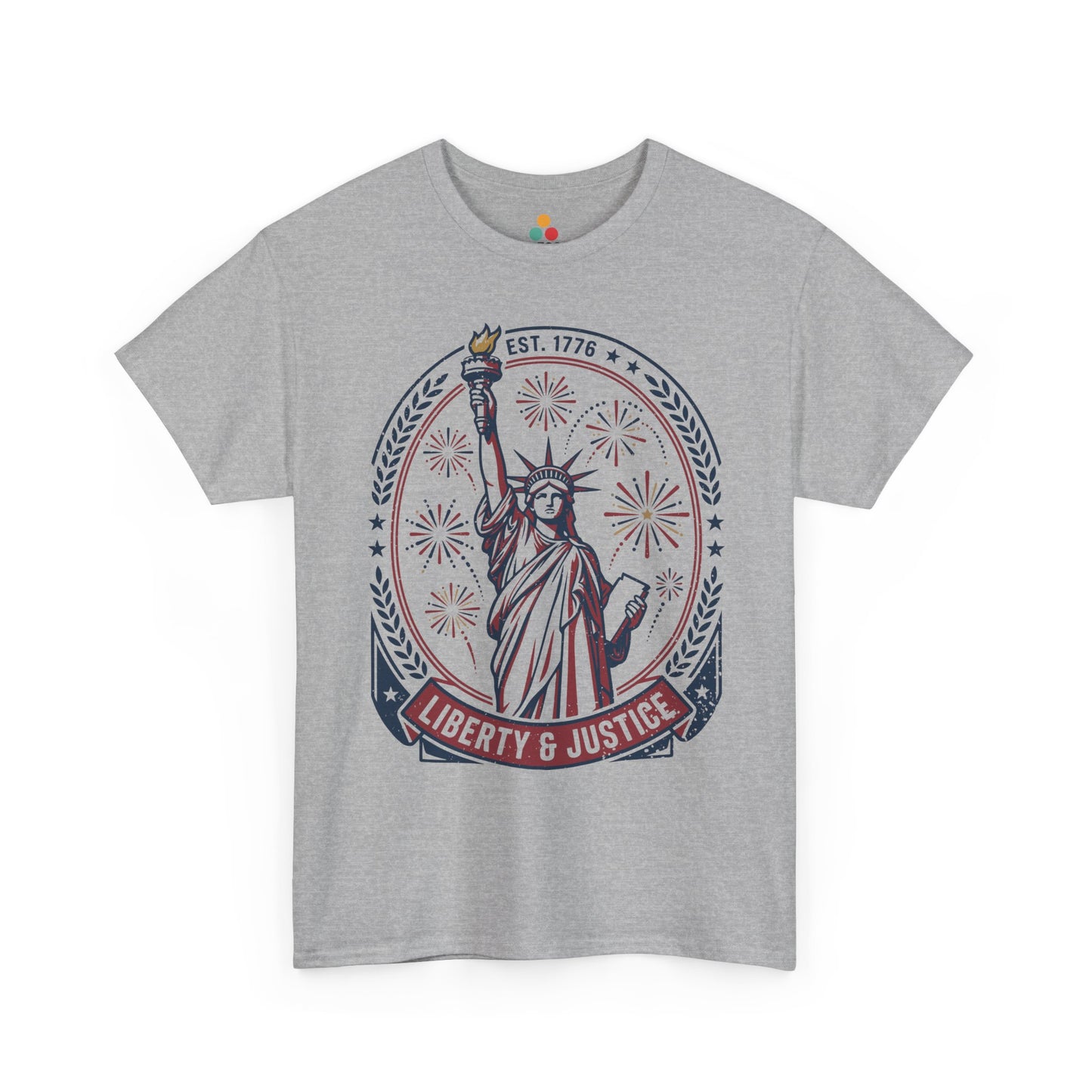 Vintage Statue of Liberty Justice Est 1776 Freedom Patriotic 4th of July heather grey T-Shirt Gift | TEEZOCA 