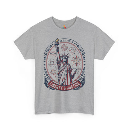 Vintage Statue of Liberty Justice Est 1776 Freedom Patriotic 4th of July heather grey T-Shirt Gift | TEEZOCA 