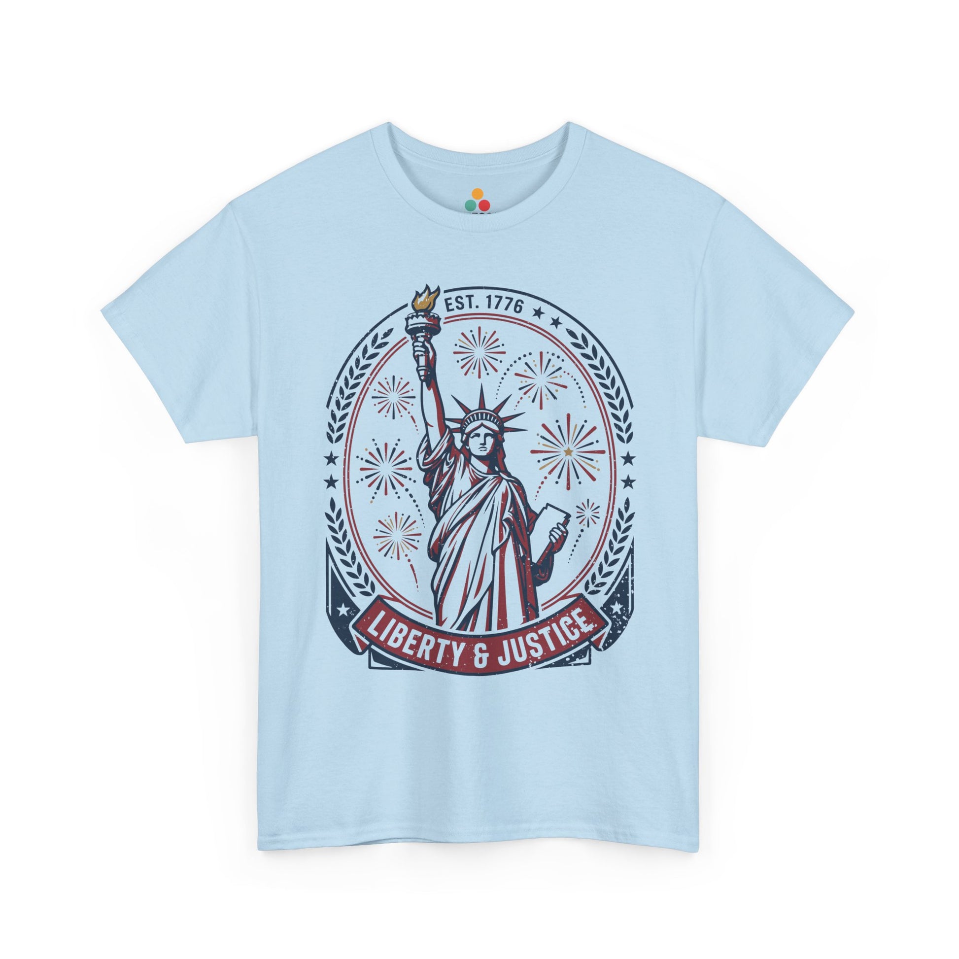 Vintage Statue of Liberty Justice Est 1776 Freedom Patriotic 4th of July light blue T-Shirt Gift | TEEZOCA 