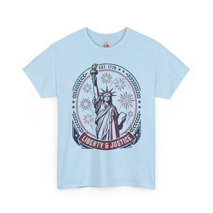 Vintage Statue of Liberty Justice Est 1776 Freedom Patriotic 4th of July light blue T-Shirt Gift | TEEZOCA 