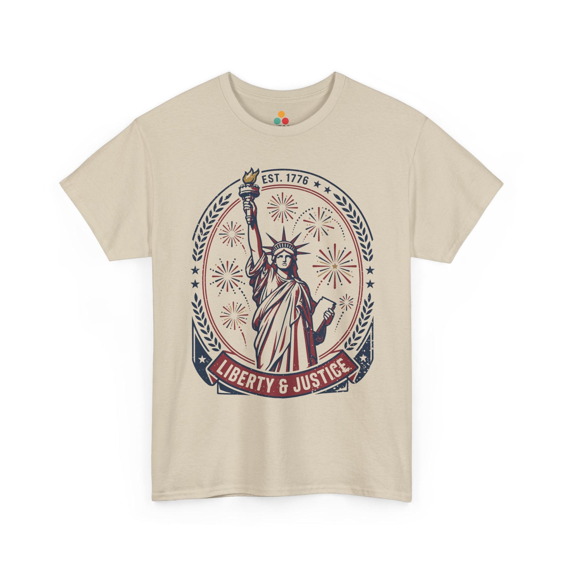 Vintage Statue of Liberty Justice Est 1776 Freedom Patriotic 4th of July oatmeal beige T-Shirt Gift | TEEZOCA 