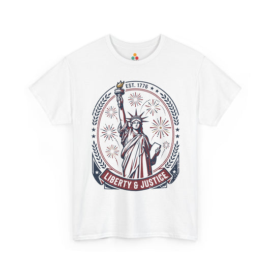 Vintage Statue of Liberty Justice Est 1776 Freedom Patriotic 4th of July white T-Shirt Gift | TEEZOCA 