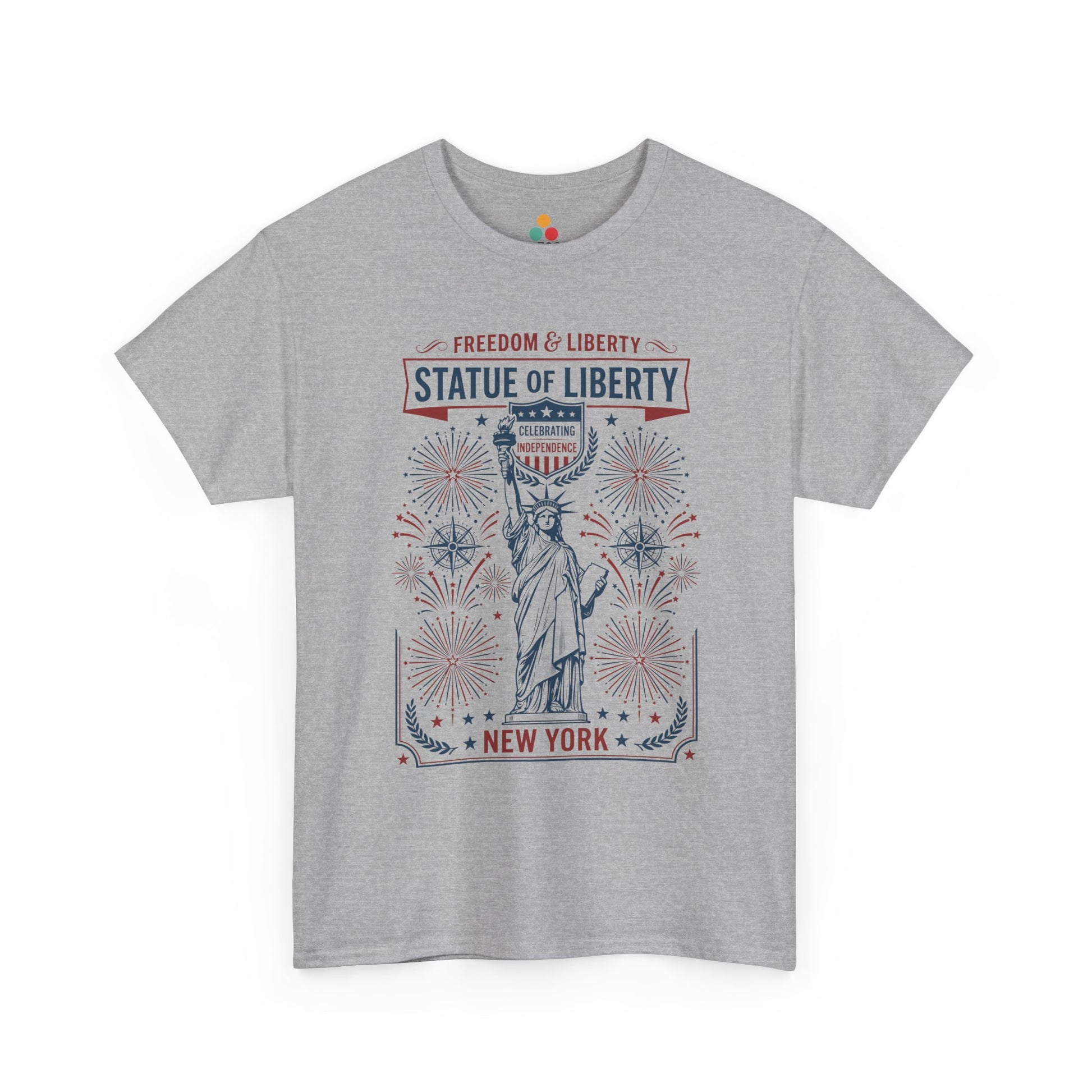 Vintage Statue of Liberty New York Justice Patriotic 4th of July heather grey T-shirt | TEEZOCA 