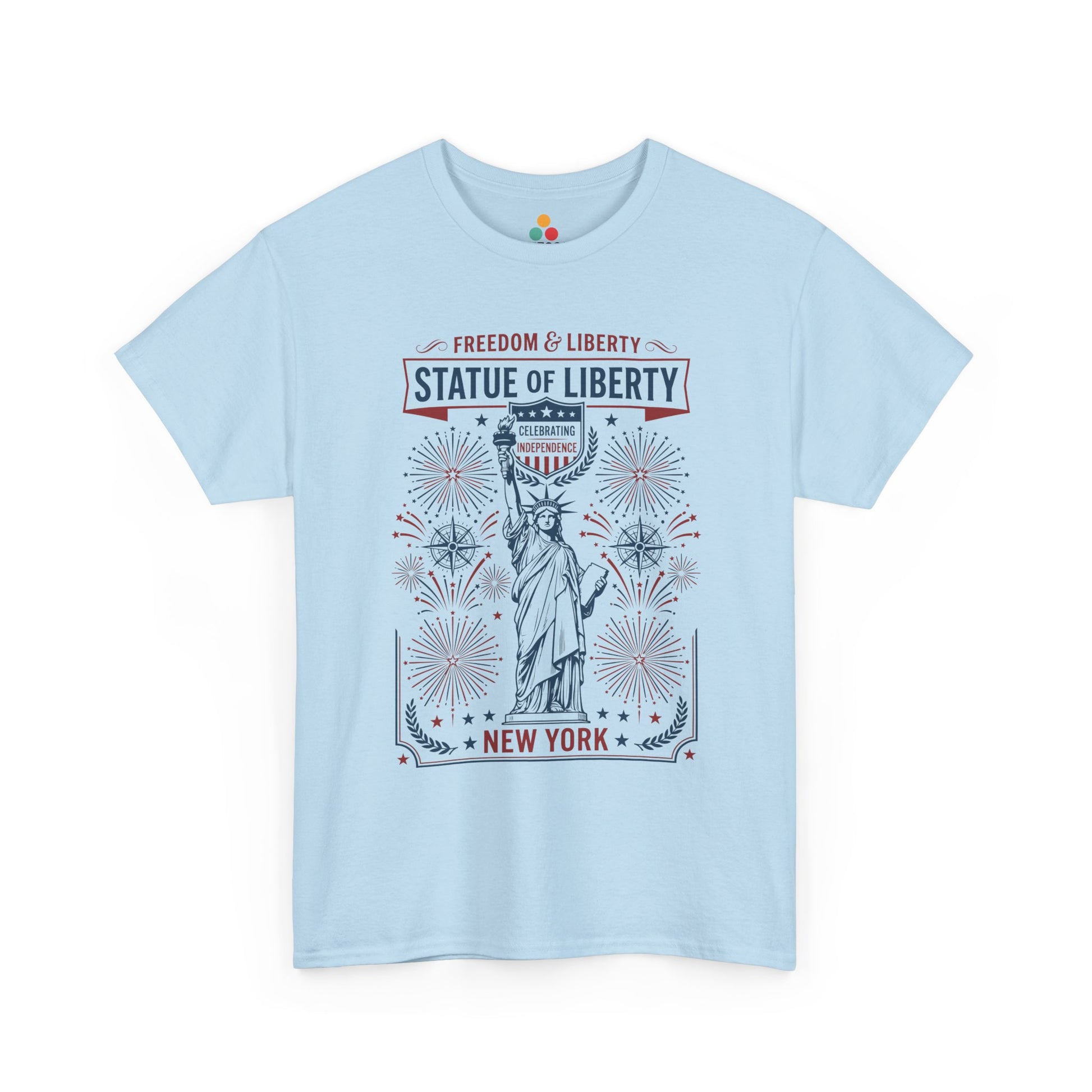 Vintage Statue of Liberty New York Justice Patriotic 4th of July light blue T-shirt | TEEZOCA 