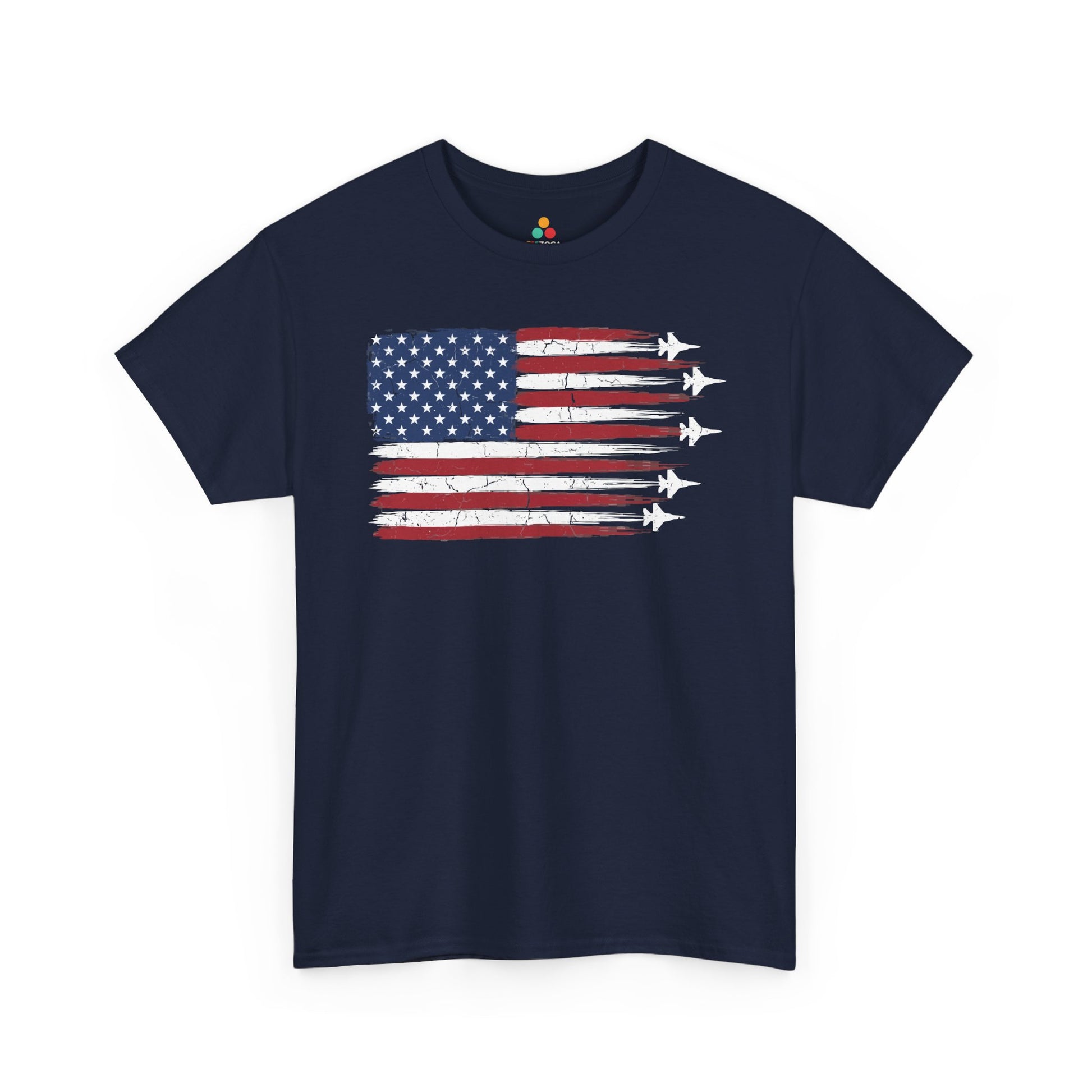 Vintage USA flag tee by TEEZOCA with faded red stripes for July 4 shirts and family outfits.
