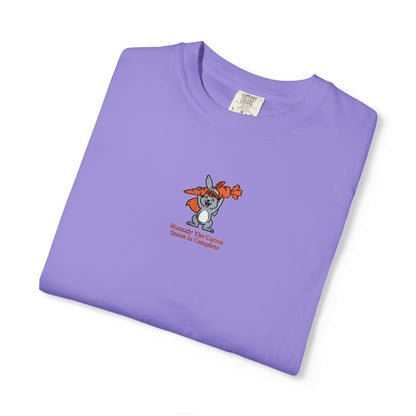 Violet Comfort Colors® Huzzah! The Carrot Quest Is Complete Rabbit Embroidered T-Shirt | TEEZOCA 