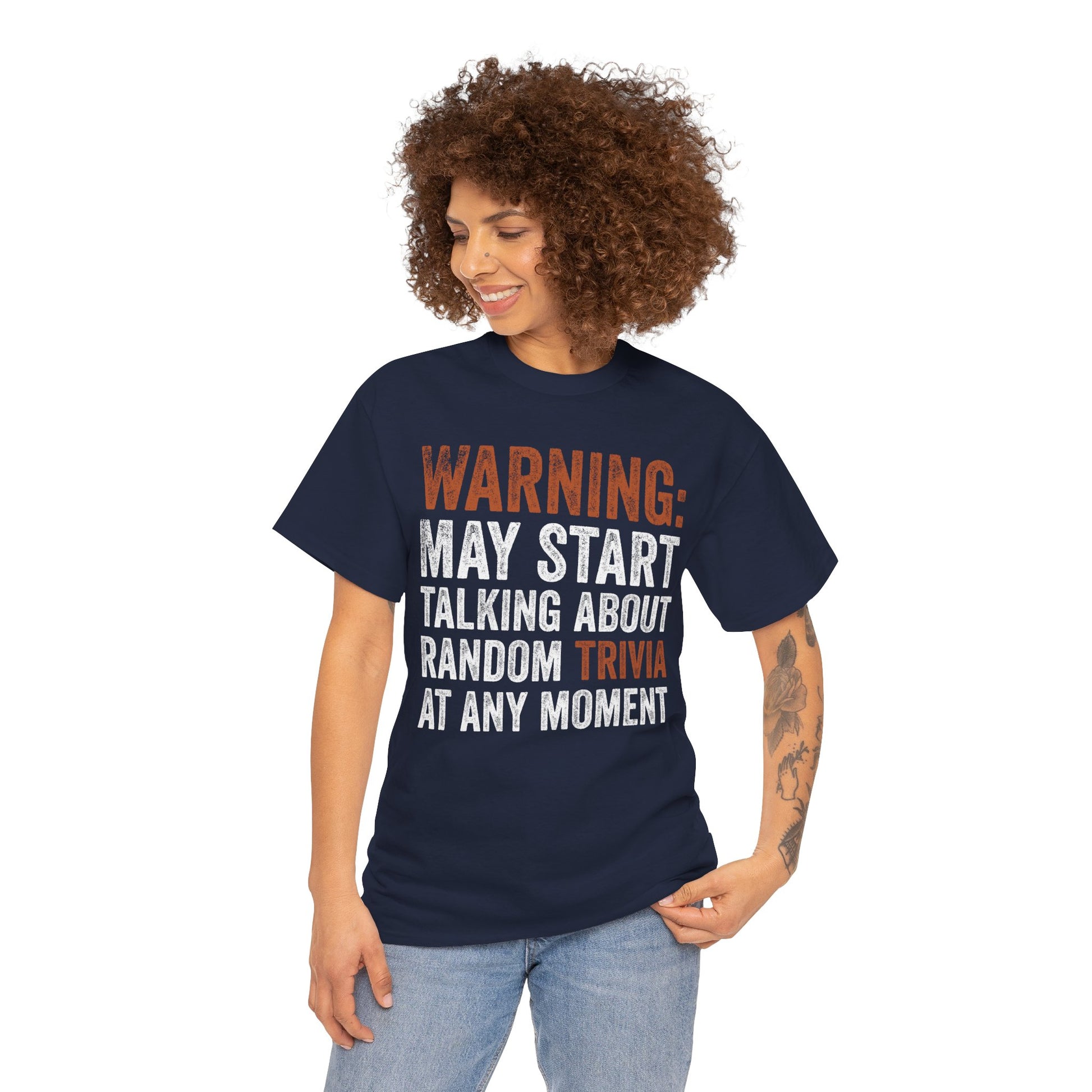 Warning: May Start Talking About Random Trivia Unisex T-shirt for Trivia Lovers | TEEZOCA distressed typography trivia quote tee