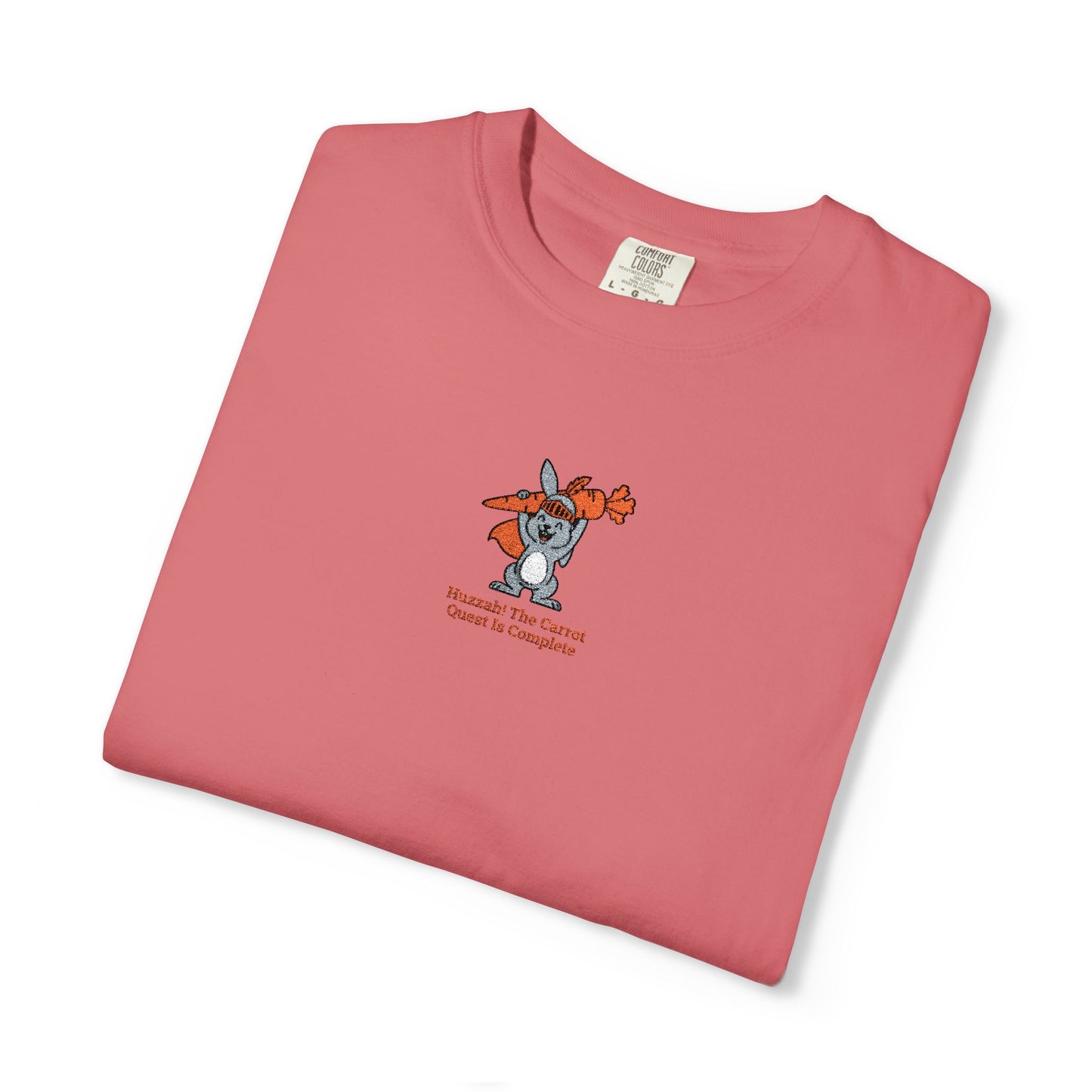 Watermelon Comfort Colors® Huzzah! The Carrot Quest Is Complete Rabbit Embroidered T-Shirt | TEEZOCA 