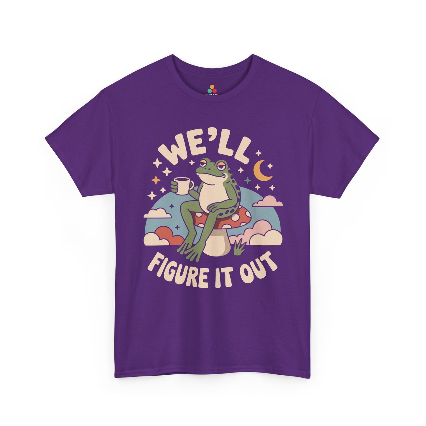 We'll Figure It Out Cute Relaxed Frog Moonlit Illustration T‑Shirt | TEEZOCA 