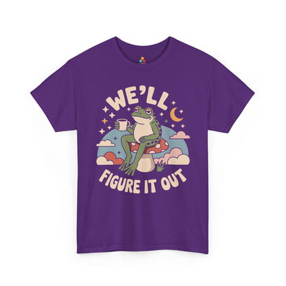 We'll Figure It Out Cute Relaxed Frog Moonlit Illustration T‑Shirt | TEEZOCA 