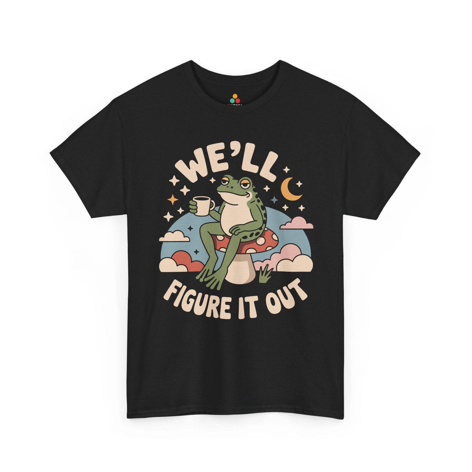 We'll Figure It Out Cute Relaxed Frog Moonlit Illustration T‑Shirt | TEEZOCA 