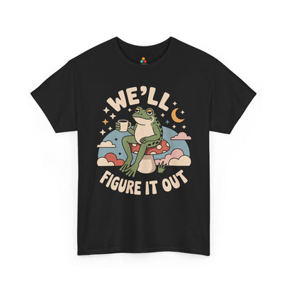 We'll Figure It Out Cute Relaxed Frog Moonlit Illustration T‑Shirt | TEEZOCA 