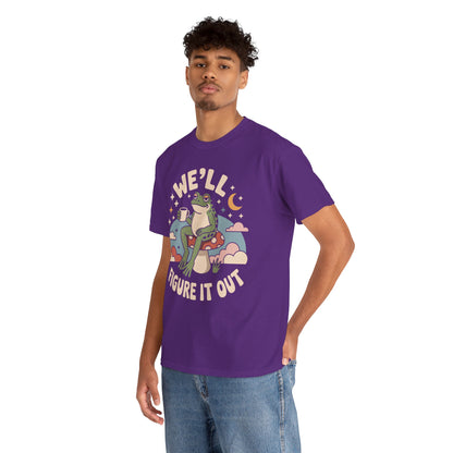 We'll Figure It Out Cute Relaxed Frog Moonlit Illustration T‑Shirt | TEEZOCA 