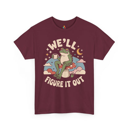 We'll Figure It Out Cute Relaxed Frog Moonlit Illustration T‑Shirt | TEEZOCA 