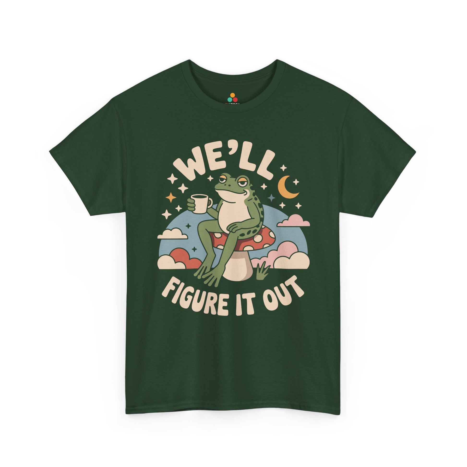 We'll Figure It Out Cute Relaxed Frog Moonlit Illustration T‑Shirt | TEEZOCA 