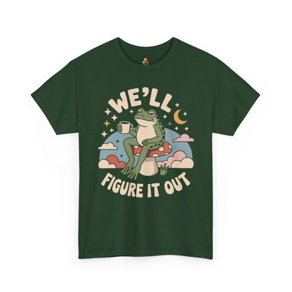We'll Figure It Out Cute Relaxed Frog Moonlit Illustration T‑Shirt | TEEZOCA 