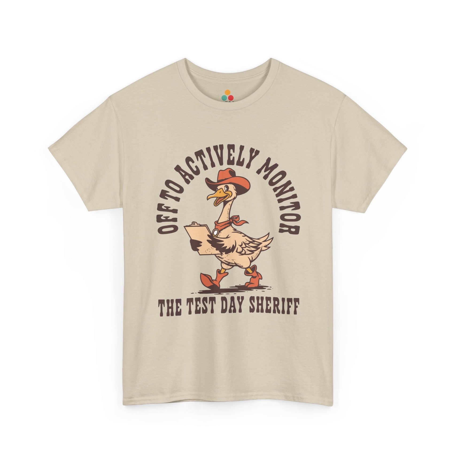 Western graphic tee from TEEZOCA featuring a funny goose sheriff teacher design for state testing shirts for teachers.

