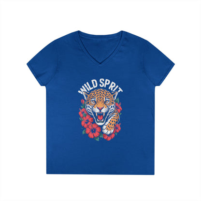 Wild Spirit Leopard Floral Women’s V-Neck T-Shirt Bold Graphic | TEEZOCA 