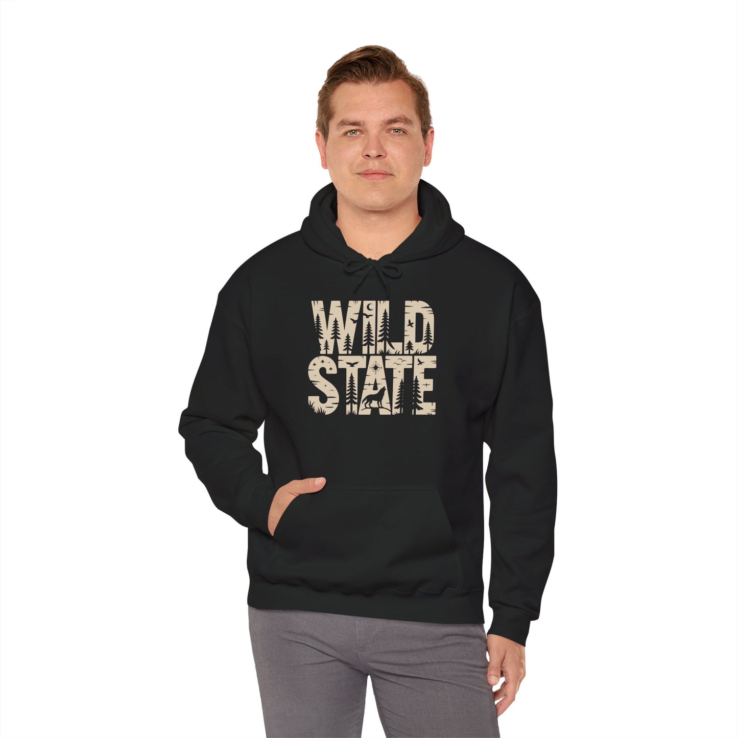Wild State Forest Typography Unisex Heavy Blend Hoodie | TEEZOCA wild state outdoor typography Unisex Heavy Blend Hoodie
