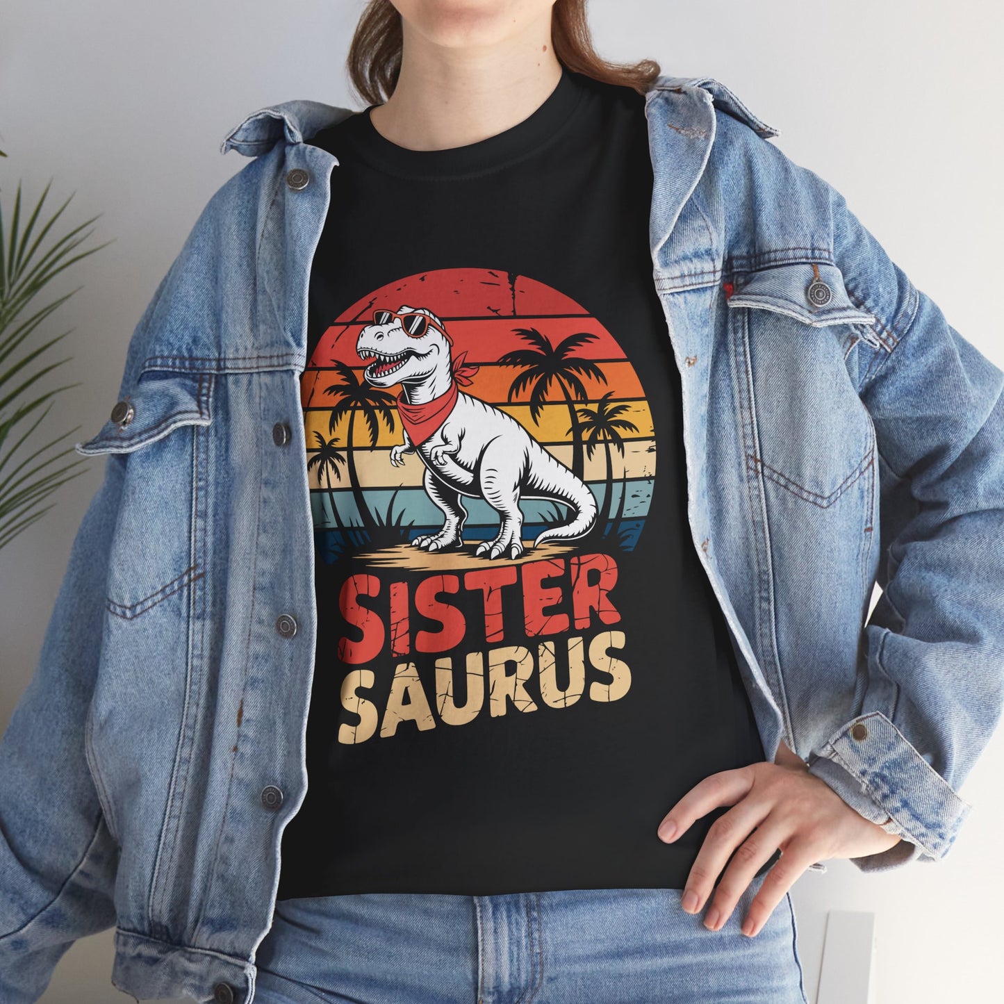 Sister Saurus Funny T-Shirt – Retro Dino Sister Tee | TEEZOCA 