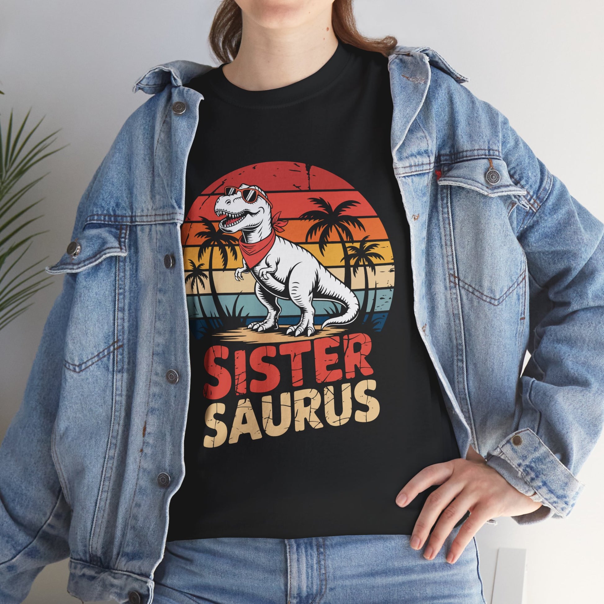 Sister Saurus Funny T-Shirt – Retro Dino Sister Tee | TEEZOCA 