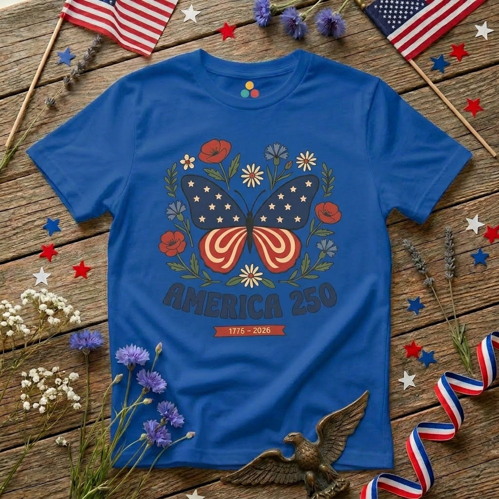 Womens Butterfly T Shirt America 250 Patriotic Floral T-shirt | TEEZOCA 