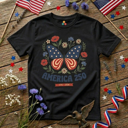 Womens Butterfly T Shirt America 250 Patriotic Floral T-shirt | TEEZOCA 