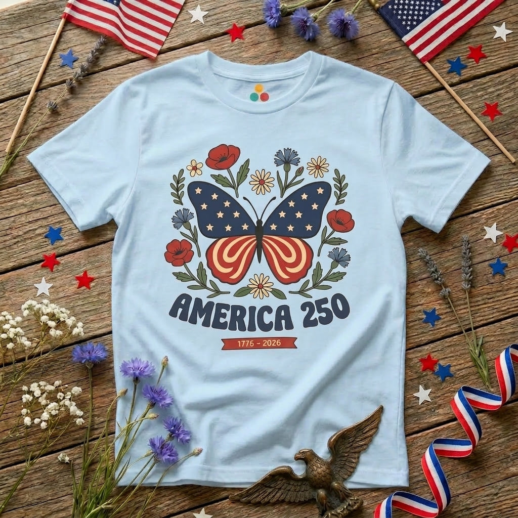 Womens Butterfly T Shirt America 250 Patriotic Floral T-shirt | TEEZOCA 