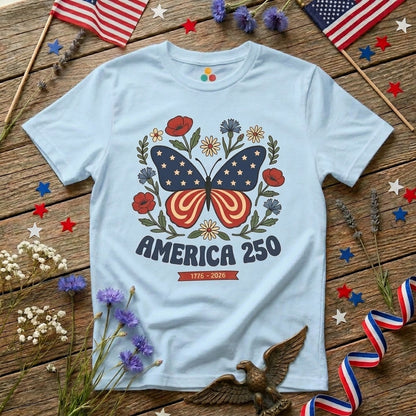 Womens Butterfly T Shirt America 250 Patriotic Floral T-shirt | TEEZOCA 
