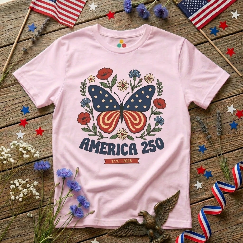 Womens Butterfly T Shirt America 250 Patriotic Floral T-shirt | TEEZOCA 