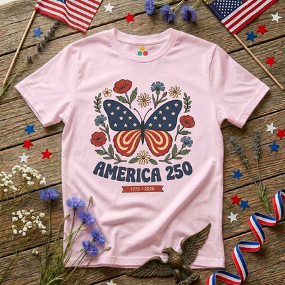 Womens Butterfly T Shirt America 250 Patriotic Floral T-shirt | TEEZOCA 