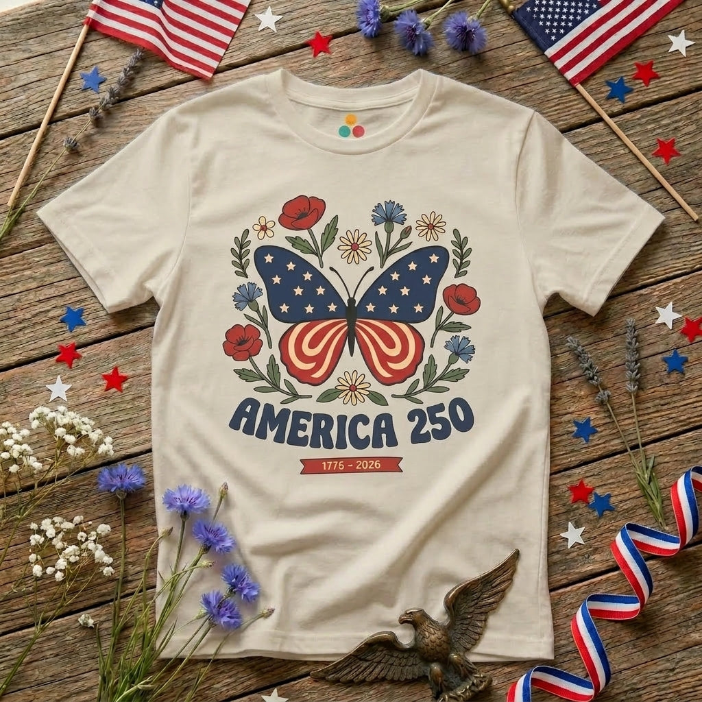Womens Butterfly T Shirt America 250 Patriotic Floral T-shirt | TEEZOCA 