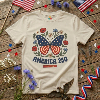 Womens Butterfly T Shirt America 250 Patriotic Floral T-shirt | TEEZOCA 