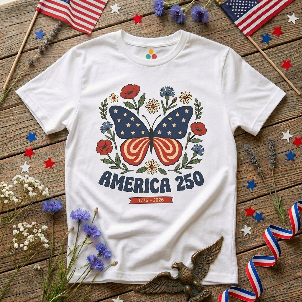 Womens Butterfly T Shirt America 250 Patriotic Floral T-shirt | TEEZOCA 