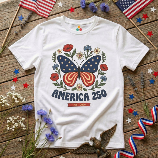 Womens Butterfly T Shirt America 250 Patriotic Floral T-shirt | TEEZOCA 