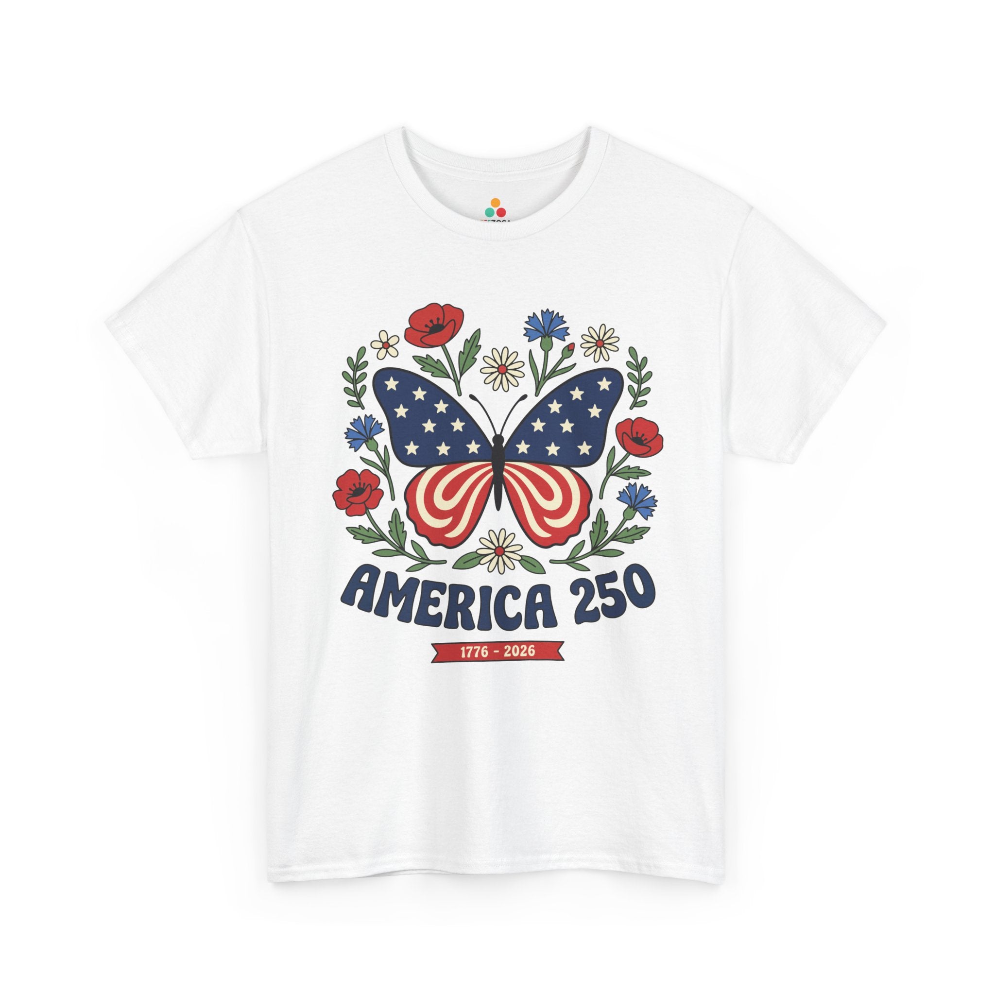 Womens Butterfly T-Shirt America 250 Patriotic Floral T-shirt TEEZOCA