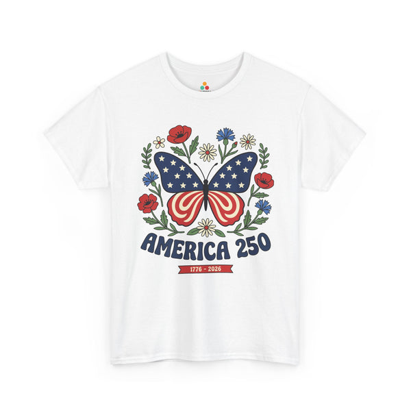 Womens Butterfly T-Shirt America 250 Patriotic Floral T-shirt TEEZOCA