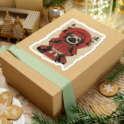 Wooden gift box with a decorative label featuring a skeleton in a red coat on a festive background.