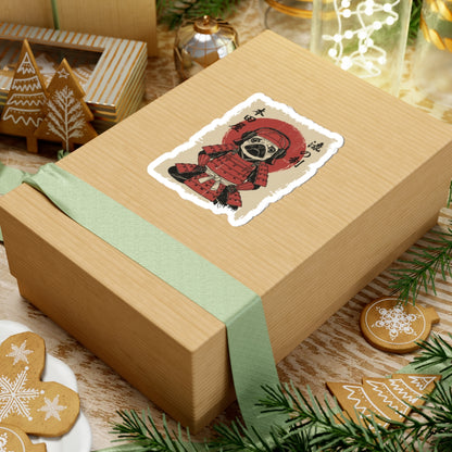 Wooden gift box with a decorative label on a festive background with cookies and lights