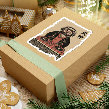 Wooden gift box with a decorative label on a festive background with cookies and lights