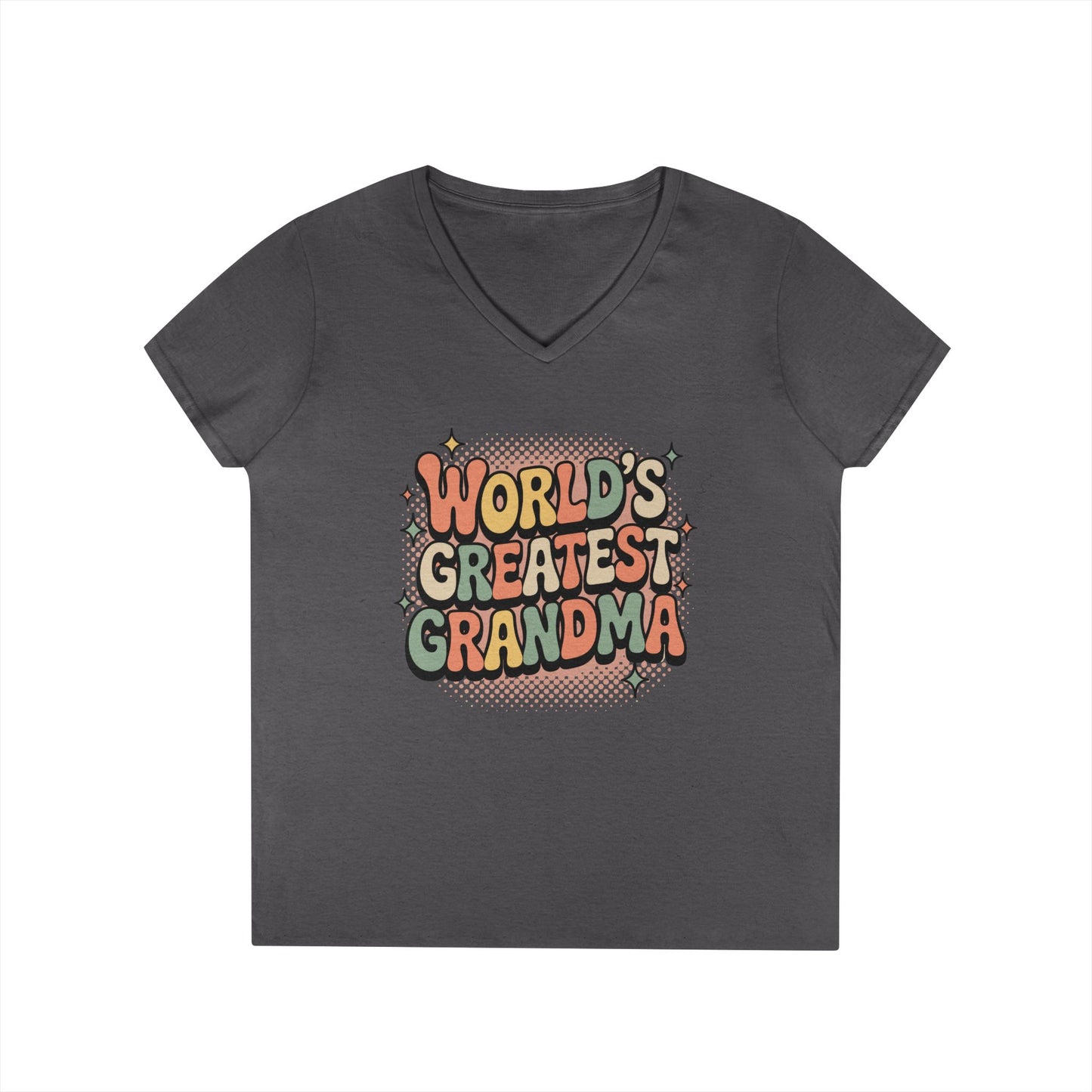 World’s Greatest Grandma V-Neck T-Shirt Retro Celebration Statement Tee | TEEZOCA 