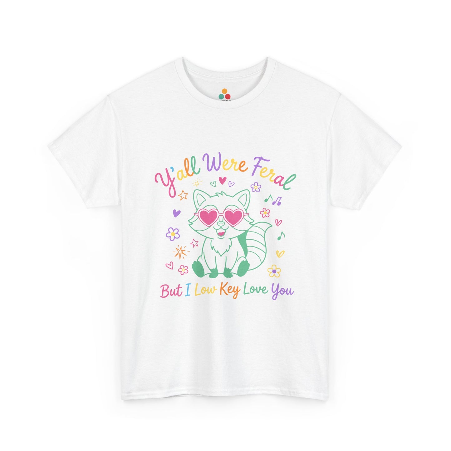 Y'all Were Feral But I Low Key Love You Raccoon T-Shirt – Funny Teacher End of Year Gift | End of Year Teacher Gift by TEEZOCA with funny raccoon shirt artwork and chaotic classroom humor.
