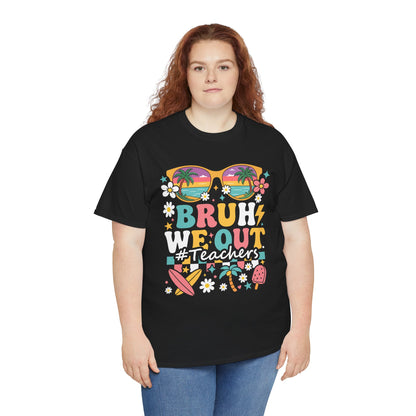 “Female model in black Bruh We Out #Teachers teacher summer vacation graphic tee”