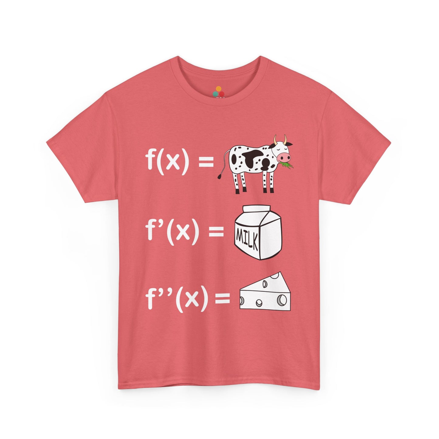 Pink t-shirt, same fun STEM derivatives graphic—trendy color for tutoring, women in STEM, or back-to-school outfits.