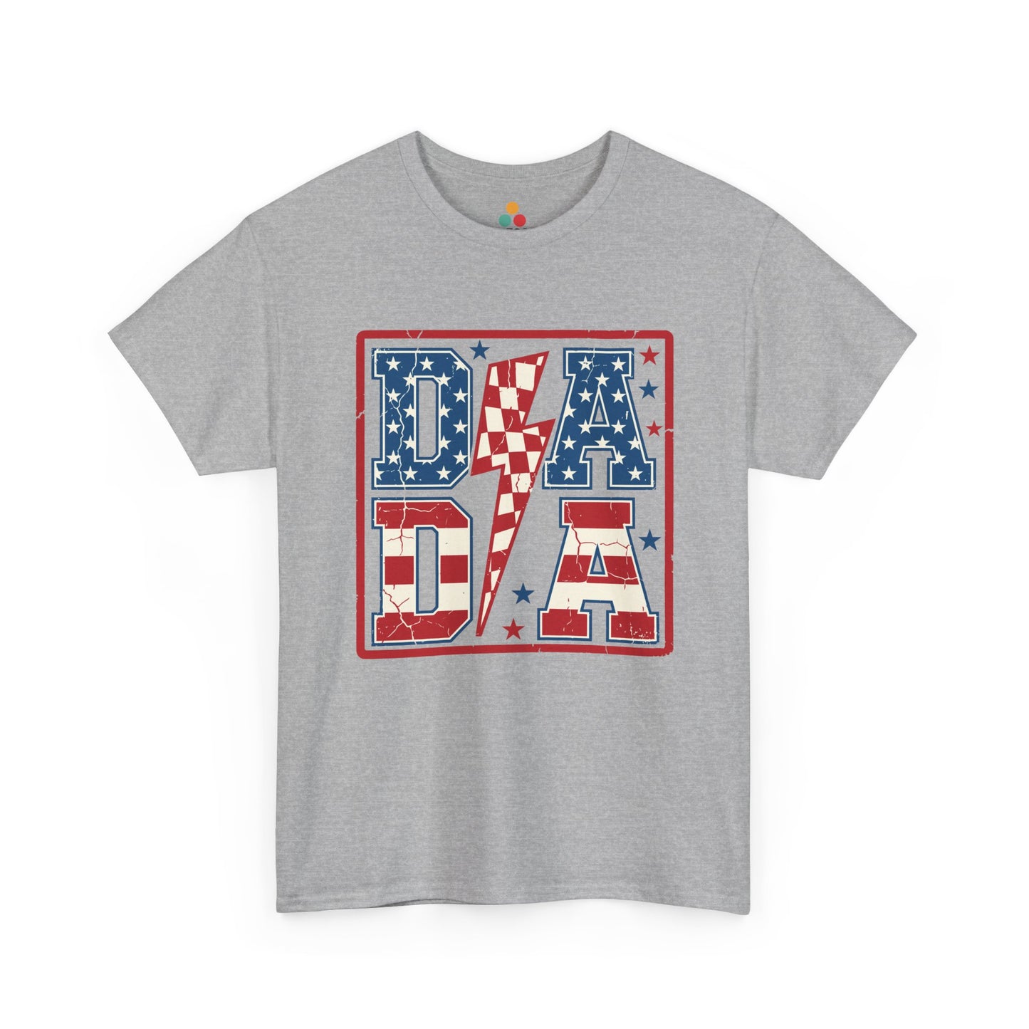 gray Patriotic DADA Lightning Bolt T-Shirt – 4th of July Dad Gift | USA Stars & Stripes Father's Day Tee


