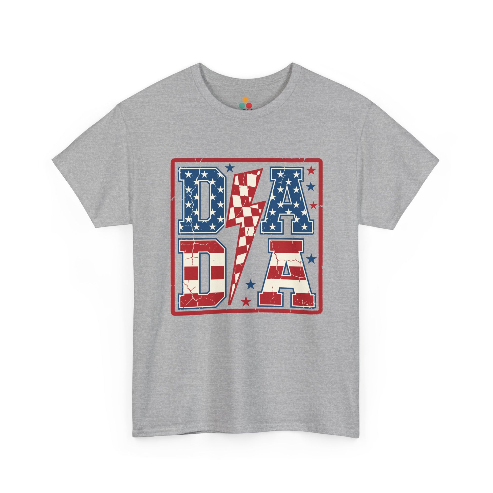 gray Patriotic DADA Lightning Bolt T-Shirt – 4th of July Dad Gift | USA Stars & Stripes Father's Day Tee

