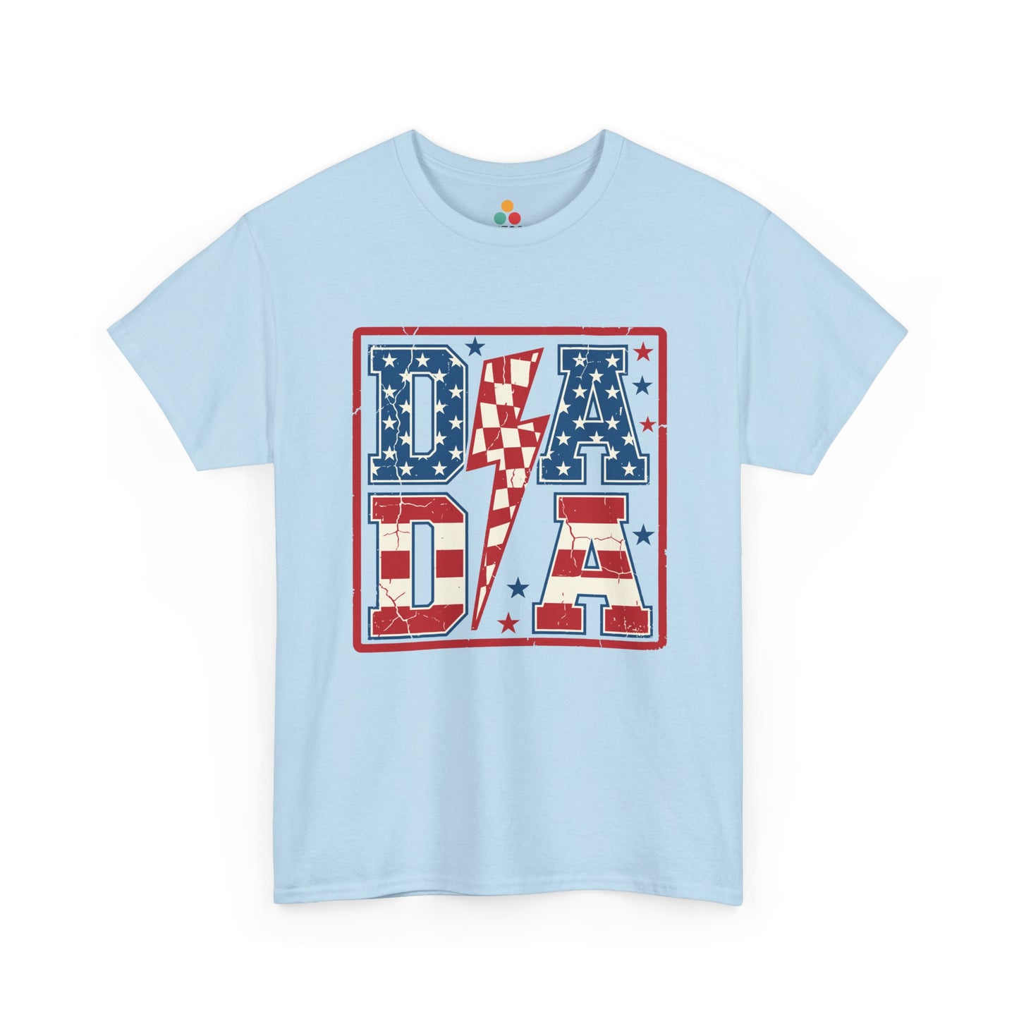 light blue Patriotic DADA Lightning Bolt T-Shirt – 4th of July Dad Gift | USA Stars & Stripes Father's Day Tee