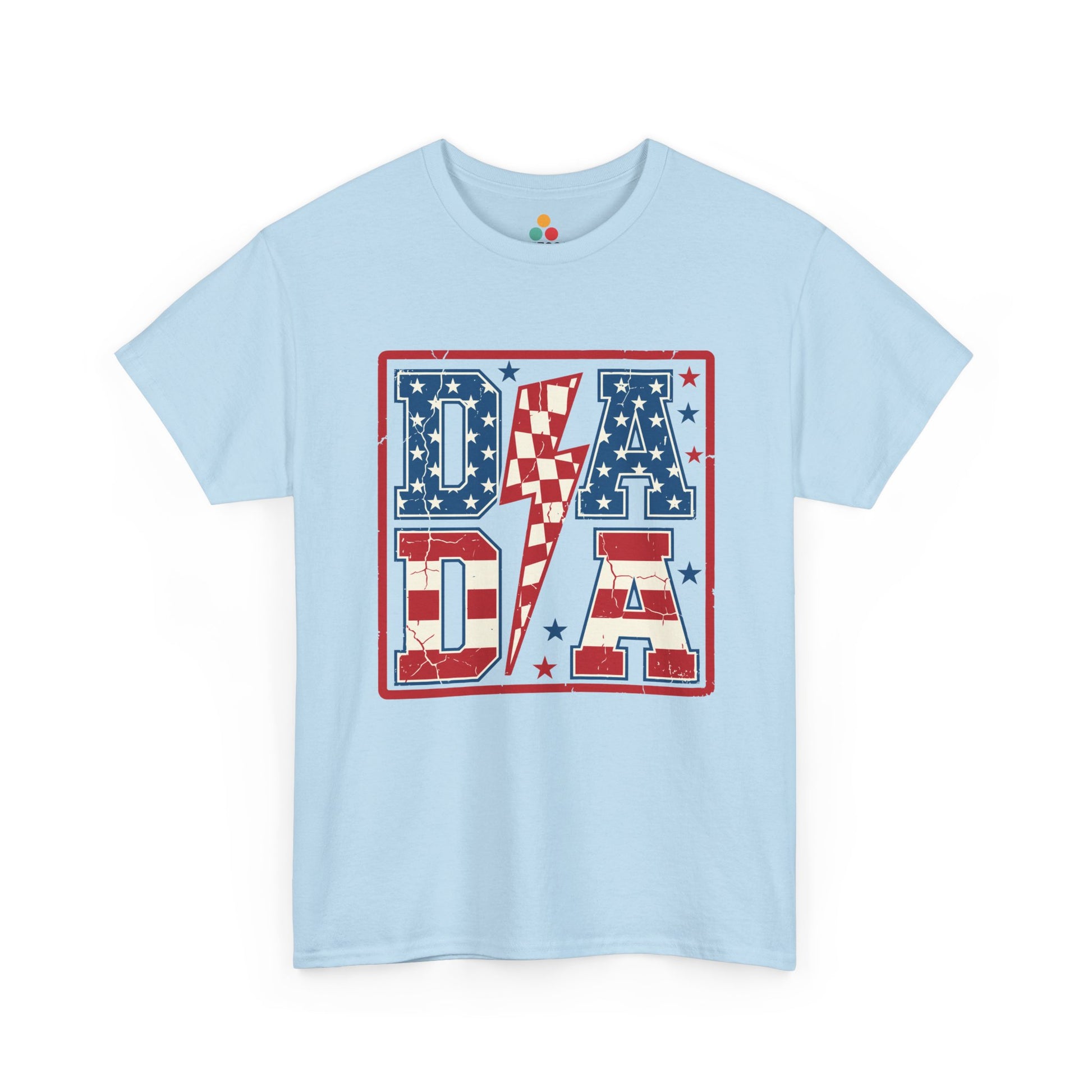light blue Patriotic DADA Lightning Bolt T-Shirt – 4th of July Dad Gift | USA Stars & Stripes Father's Day Tee