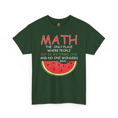 "Math watermelon funny shirt worn casually, perfect for teachers and math lovers"